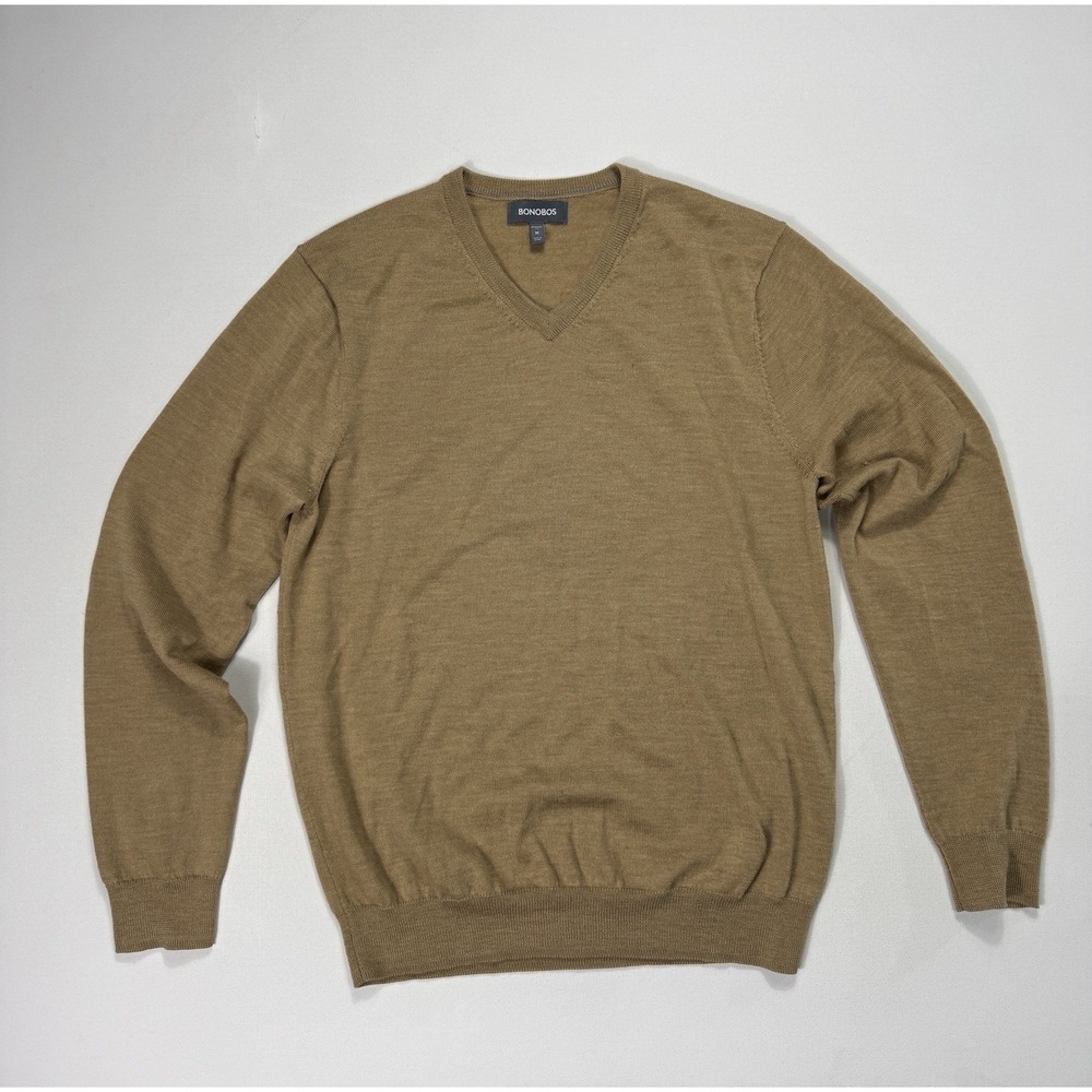 Bonobos Standard Fit Men’s Medium Extra Fine Merino Wool Sweater V-Neck Brown
